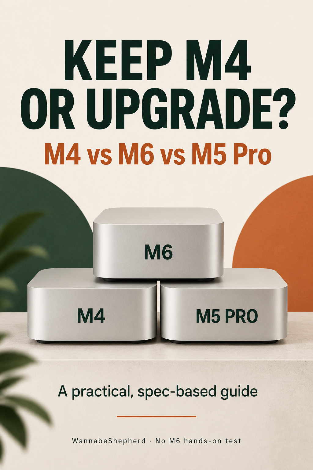 Editorial graphic: Keep M4 or upgrade? A specification-based comparison of M4, M6 and M5 Pro
